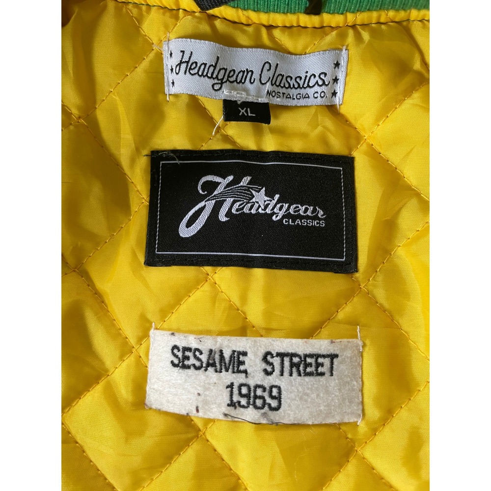 Headgear Classics Mens XL Varsity Jacket Green Sesame Street PBS Satin Bomber - Picture 3 of 16